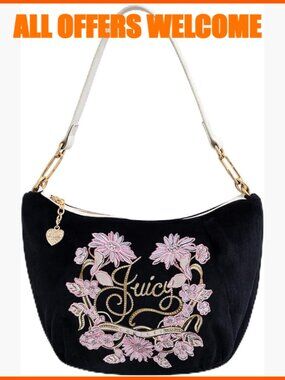 Polyester Hobo Shoulder Bag with Embroidered Floral Design and Heart Charm
